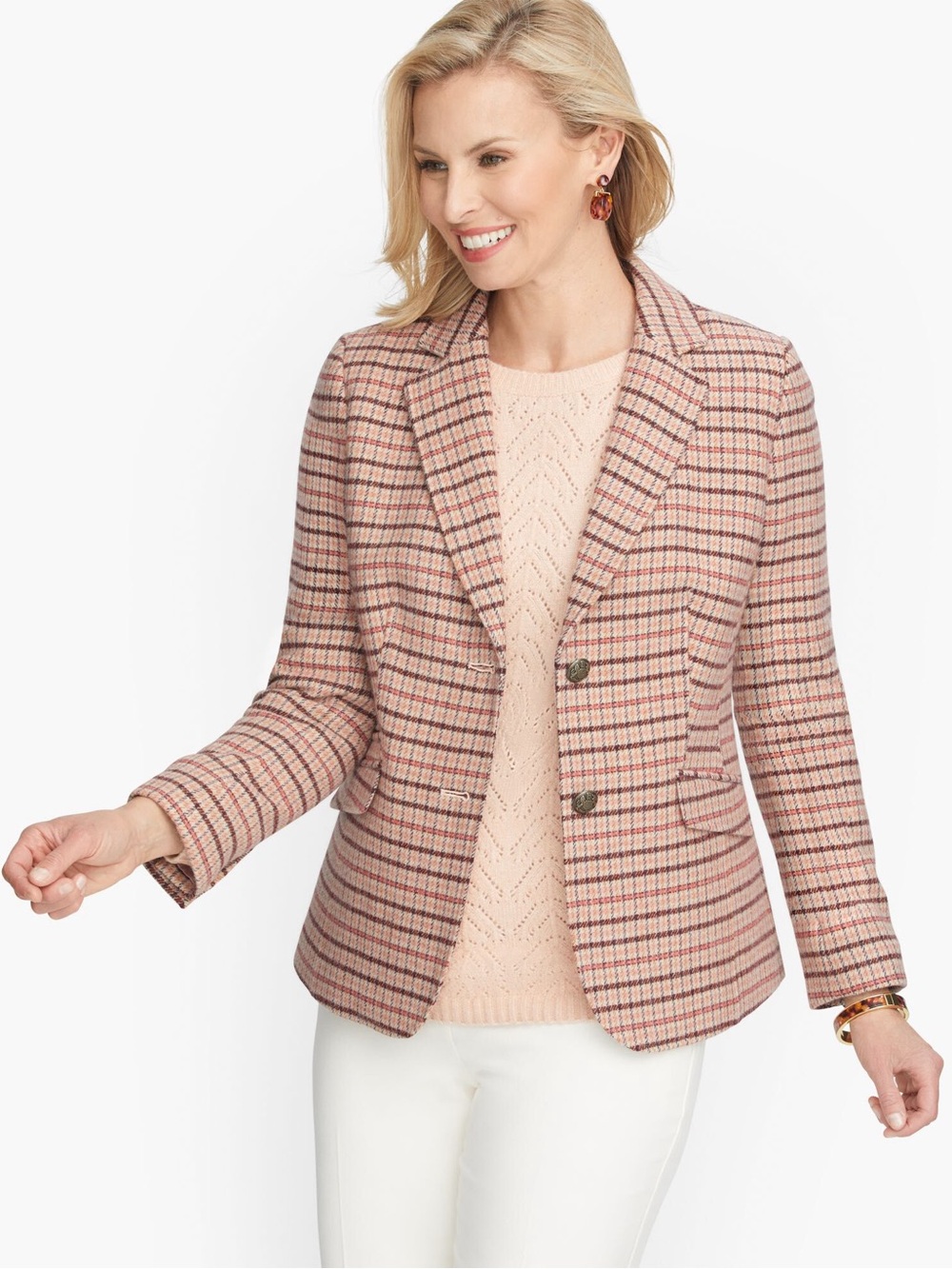 Talbots Classic Shetland Blazer 14 P Wool Pink Burgundy Preppy Academia NWOT